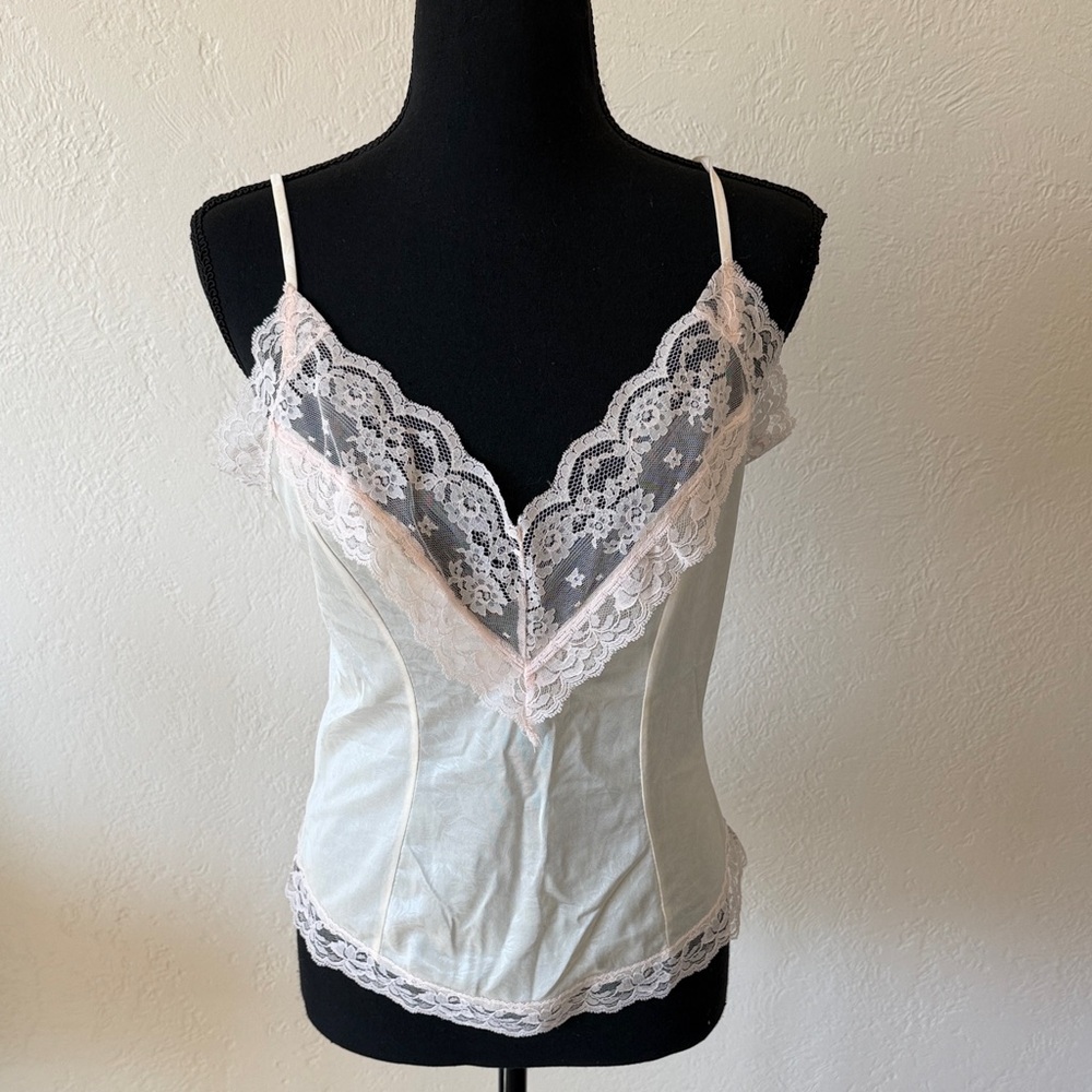Vintage 80s Lace Trimmed Camisole Top Size S/M